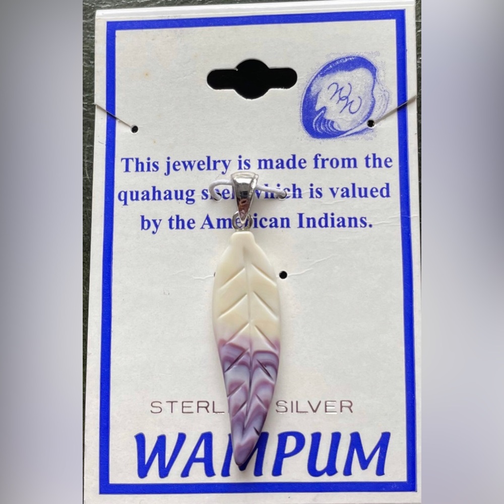 P3335 Feather pendant wampum quahog sterling silver